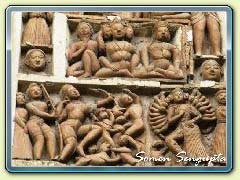 Terracotta works on the walls of temple at Sonamukhi