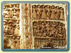 Terracotta works on the walls of temple at Sonamukhi
