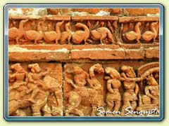 Terracotta works on the walls of temple at Diknagar